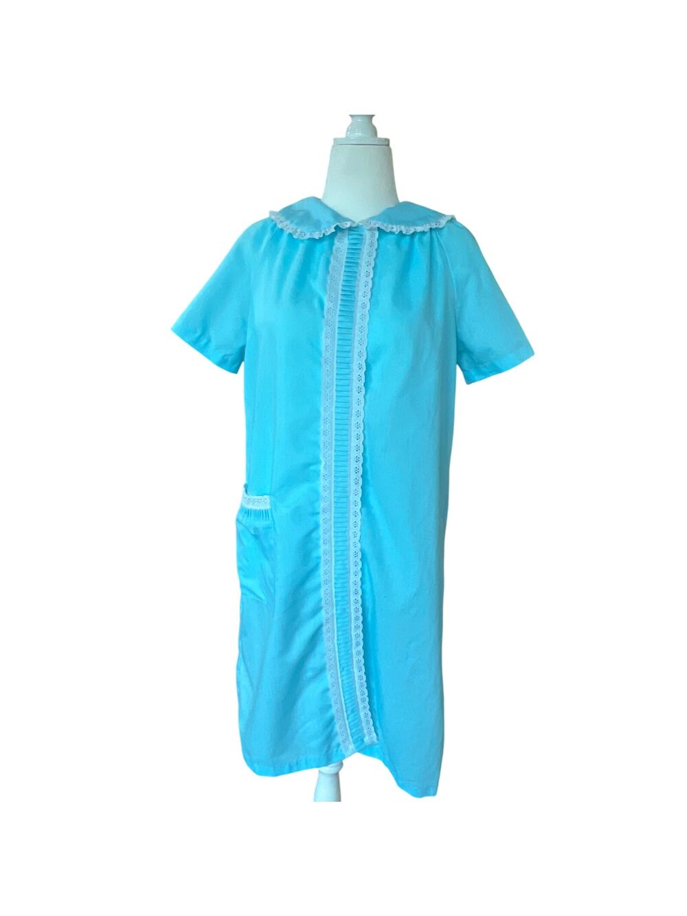 Vintage Dan-Ellen Blue 1970s Snap Front House Dress Women's Size M 42”L Cottage